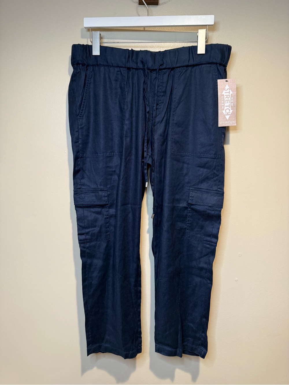 Liverpool Drawstring New Stretch Linen pants Mood Indigo straight leg